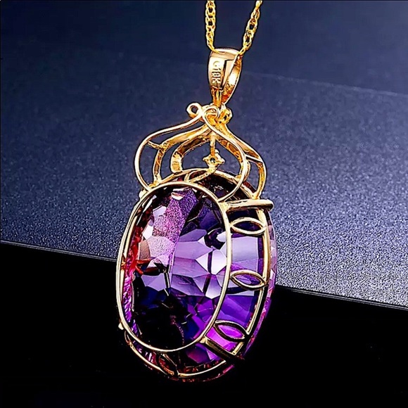 GOLD AMETHYST PENDANT NECKLACE - Picture 5 of 8